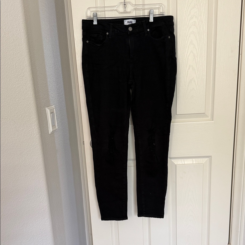 PAIGE Women's Jet Black verdugo ankle distressed Skinny Jeans with stretch